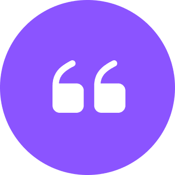White quotes symbol in purple circle